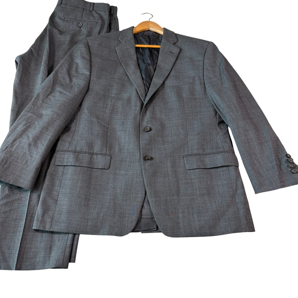 Lauren Ralph Lauren Mens 44R Gray Wool 2 Piece Suit Flat Front 38x30 Casual EUC
